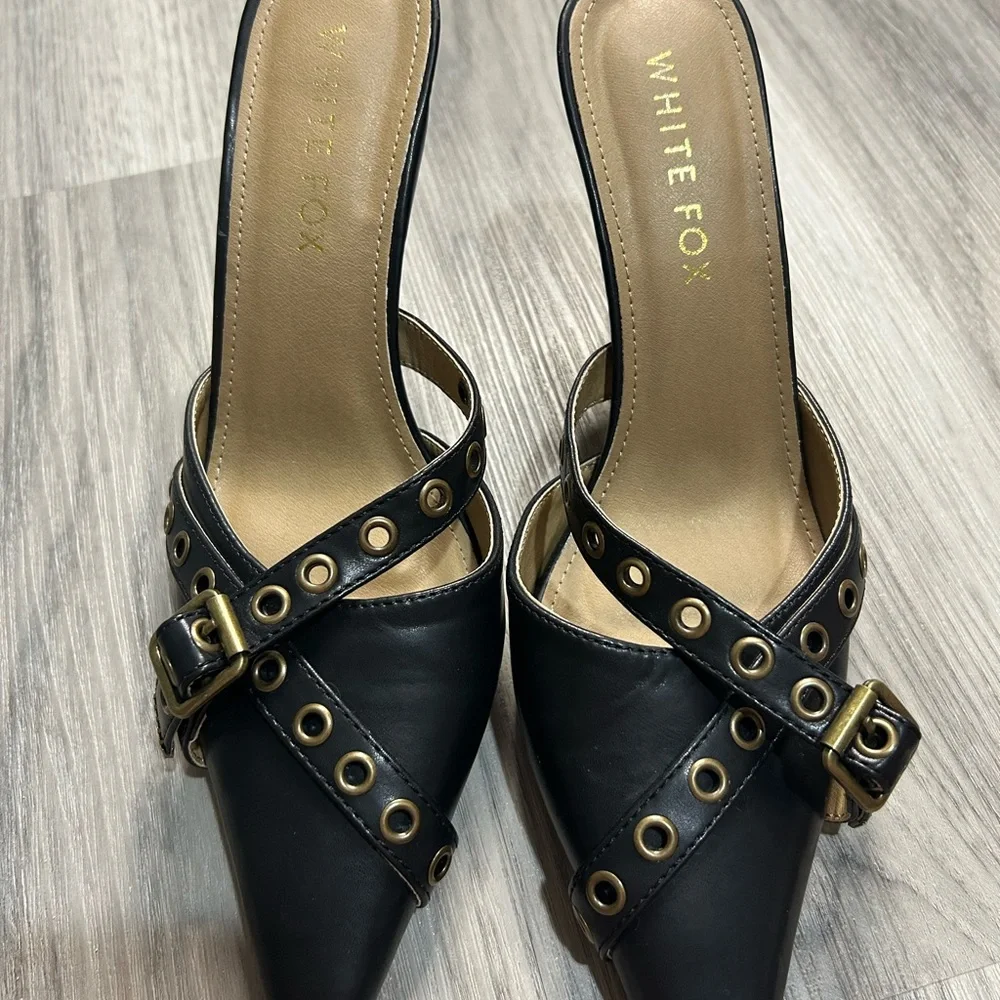 Women's White Fox Black Heels